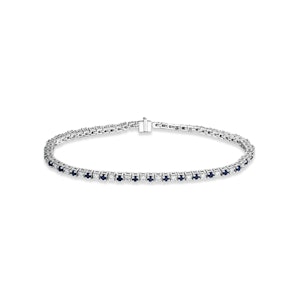 Blue Sapphire and 1ct Lab Diamond Tennis Bracelet in 925 Sterling Silver