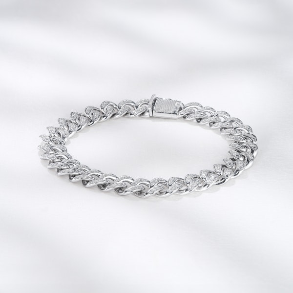 1.20CT Mens Lab Diamond Cuban Link Bracelet in Sterling Silver - Image 6