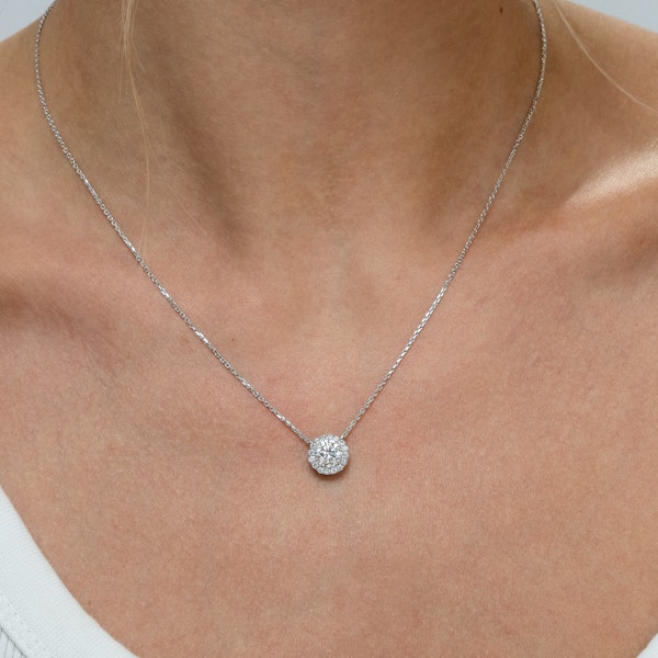 1.30ct Lab Diamond Halo Necklace in 9K White Gold G/Vs - Image 2