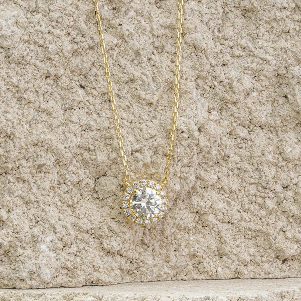 1.00ct Lab Diamond Halo Necklace in 9K Yellow Gold G/Vs - Image 7