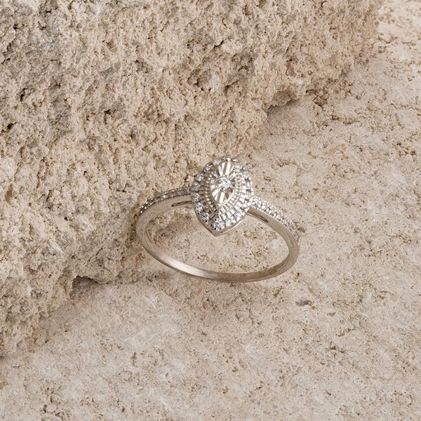 Masami Marquise Diamond Engagement Ring Halo Pave Set in 9K White Gold - Image 5