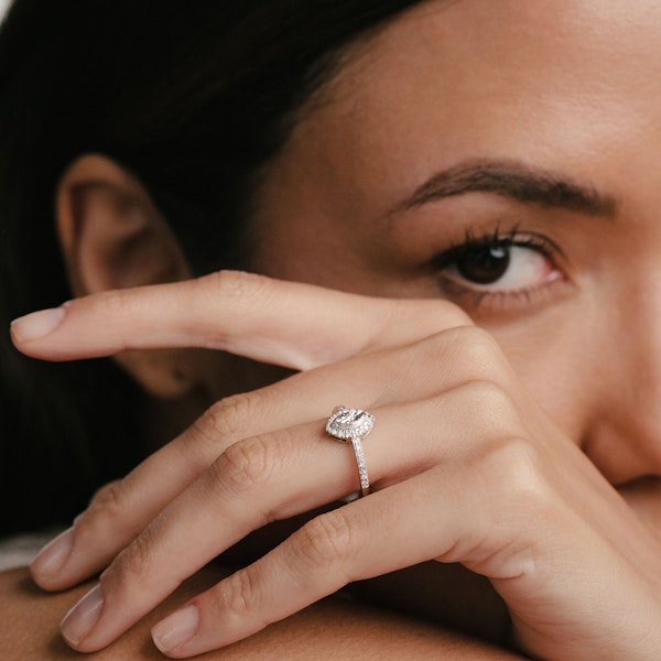 Masami Marquise Diamond Engagement Ring Halo Pave Set in 9K White Gold - Image 2