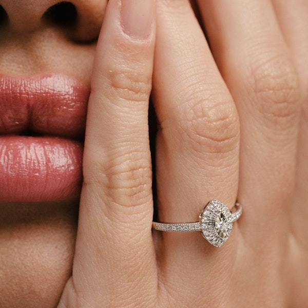 Masami Marquise Diamond Engagement Ring Halo Pave Set in 9K White Gold - Image 4