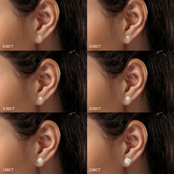 18K Gold Lab Diamond Stud Earrings 1.50CT F/VS1 Quality - 6mm - Image 4