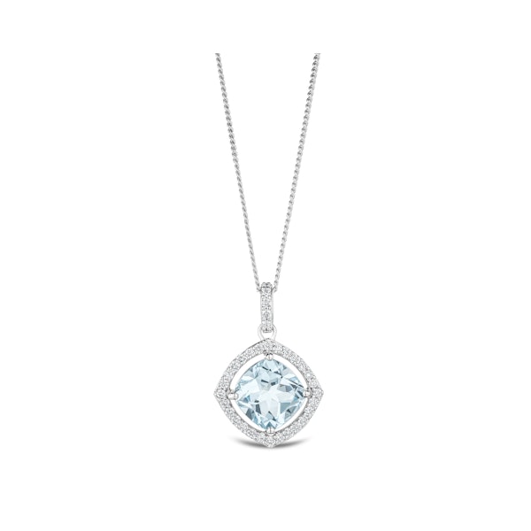 5.40ct Blue Topaz and Lab Diamond Halo Asteria Necklace in 925 Sterling Silver - Image 2