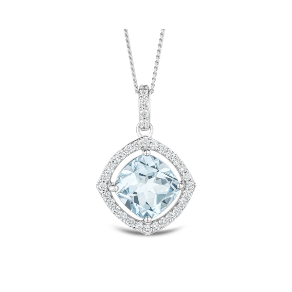 5.40ct Blue Topaz and Lab Diamond Halo Asteria Necklace in 925 Sterling Silver - Image 1