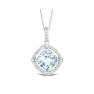5.40ct Blue Topaz and Lab Diamond Halo Asteria Necklace in 925 Sterling Silver