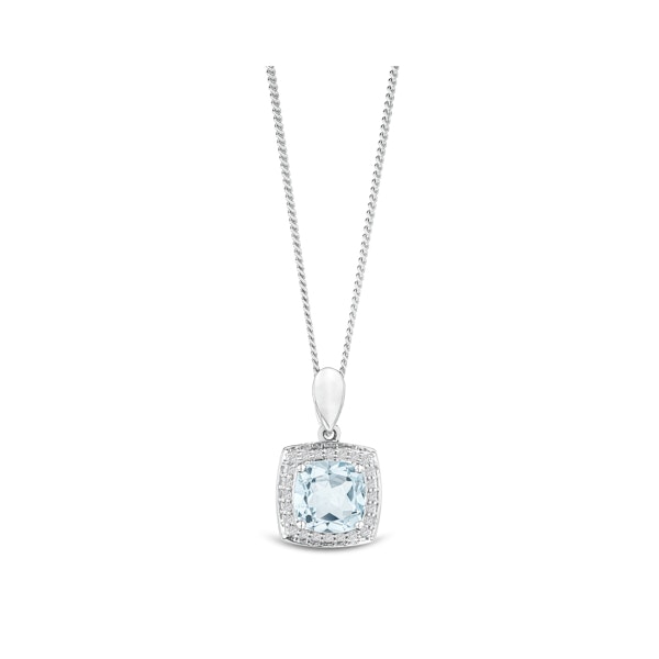 2ct Blue Topaz and Lab Diamond Halo Square Necklace Asteria 925 Sterling Silver - Image 2