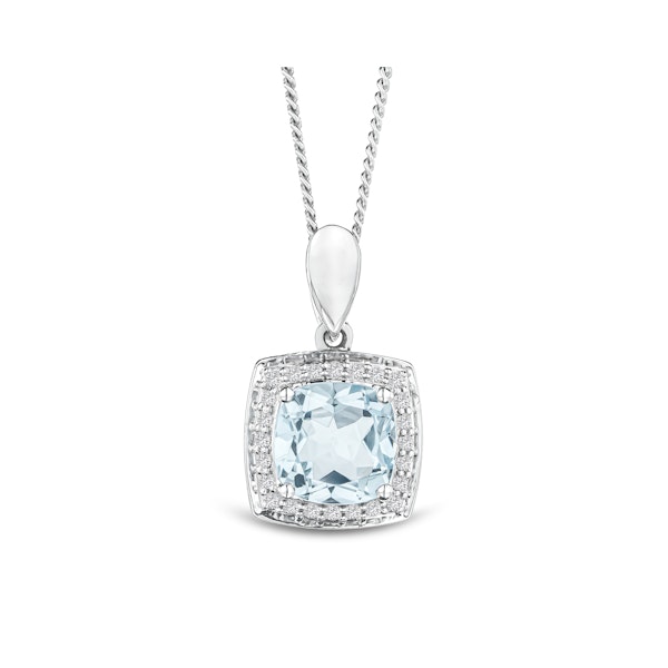 2ct Blue Topaz and Lab Diamond Halo Square Necklace Asteria 925 Sterling Silver - Image 1