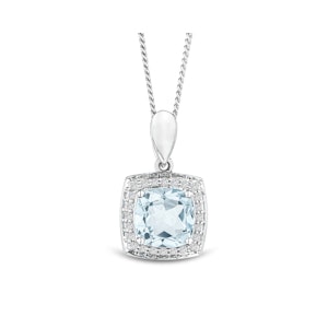 2ct Blue Topaz and Lab Diamond Halo Square Necklace Asteria 925 Sterling Silver