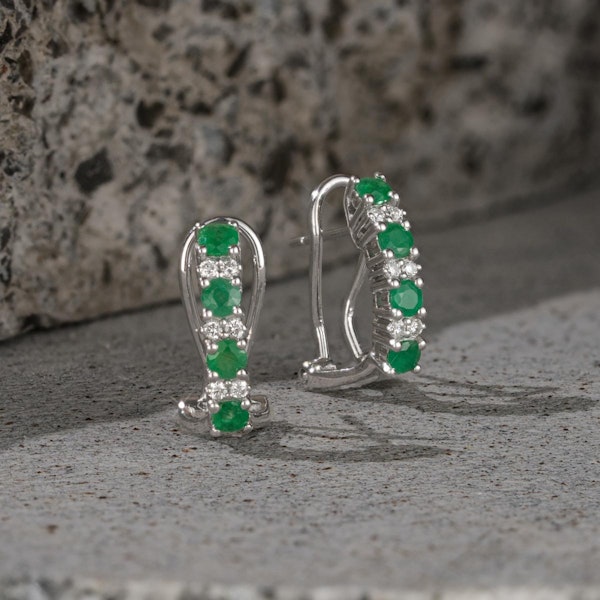 Emerald Earrings Half Huggie With Lab Diamonds Set in 925 Silver - Image 5
