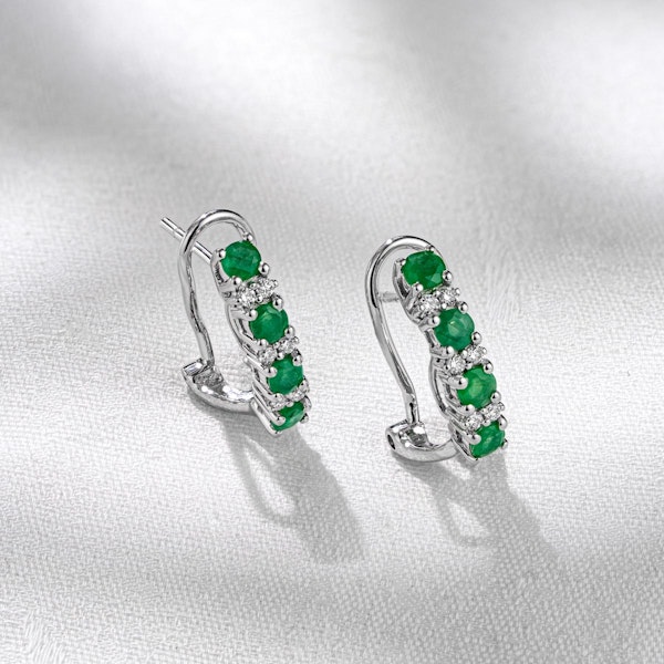 Emerald Earrings Half Huggie With Lab Diamonds Set in 925 Silver - Image 6
