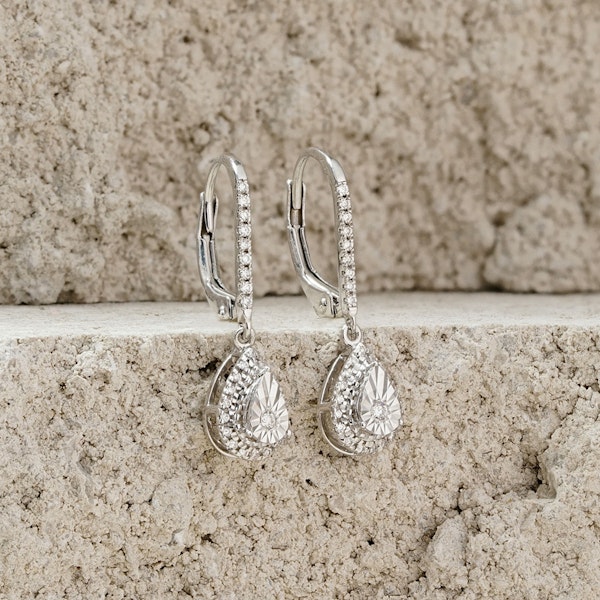 Masami Diamond Pear Halo Earrings 0.20ct Pave Set in 9K White Gold - Image 4