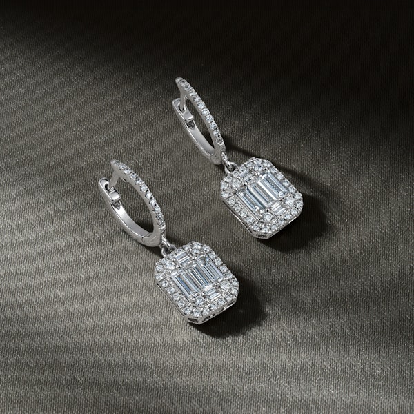 Baguette Lab Diamond Halo Earrings 1.30ct G/VS Set in 9K White Gold - Image 4