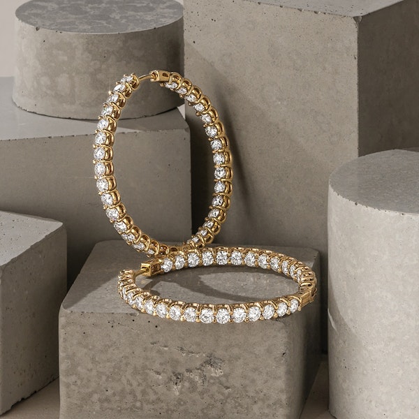 7.00ct Lab Diamond Hoop Earrings in 9K Yellow Gold G/VS - Image 6