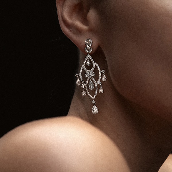 Pyrus Lab Diamond Drop Chandelier Earrings 5ct in 9K White Gold F/VS - Image 2