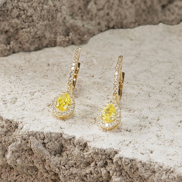 Diana Yellow Lab Diamond 2.60ct Pear Halo Drop Earrings in 18K Yellow Gold - Elara Collection - Image 6