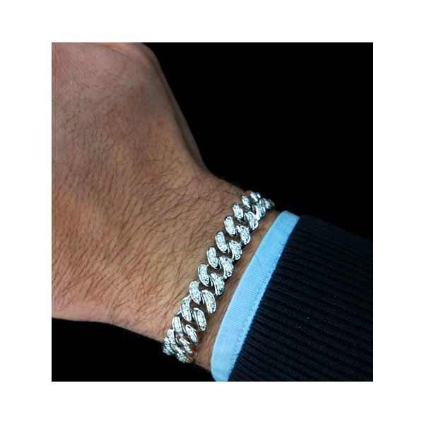 1.20CT Mens Lab Diamond Cuban Link Bracelet in Sterling Silver - Image 4