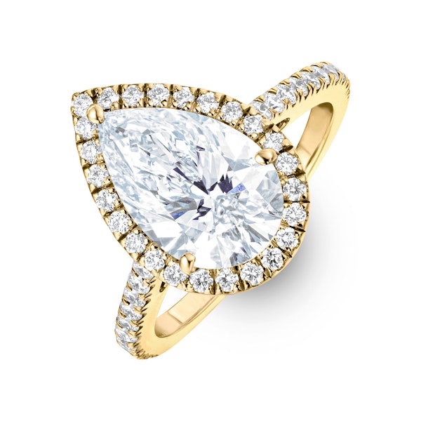 Diana 3.60ct Lab Diamond Pear Cut Engagement Ring in 18K Yellow Gold G/VS1 - Image 1