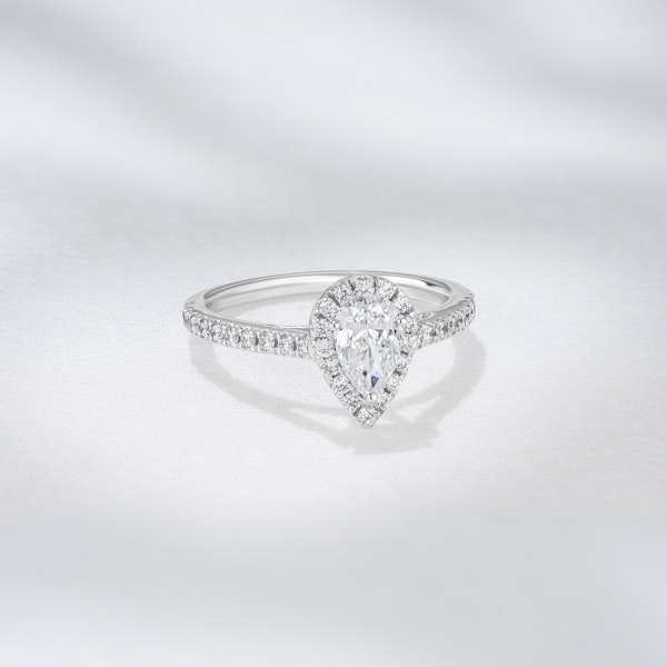 Diana Lab Diamond Pear Halo Engagement Ring 18KW Gold 1ct F/VS1 - Image 6