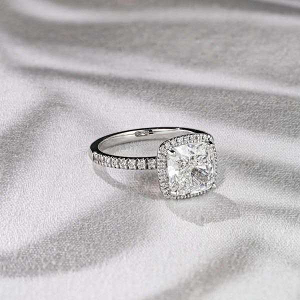 Beatrice 3.55ct Lab Diamond Cushion Cut Engagement Ring in Platinum G/VS1 - Image 2