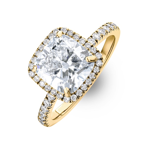Beatrice 3.55ct Lab Diamond Cushion Cut Engagement Ring in 18K Yellow Gold G/VS1 - Image 1