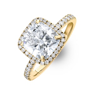 Beatrice 3.55ct Lab Diamond Cushion Cut Engagement Ring in 18K Yellow Gold G/VS1
