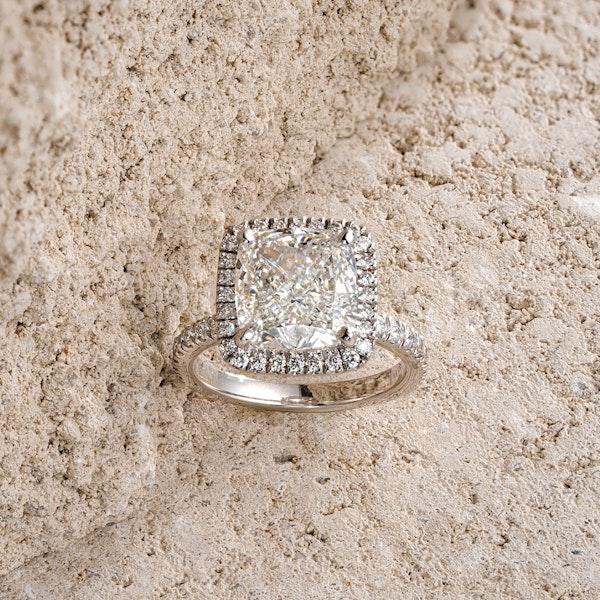 Beatrice 5.75ct Lab Diamond Cushion Cut Engagement Ring in Platinum G/VS1 - Image 8