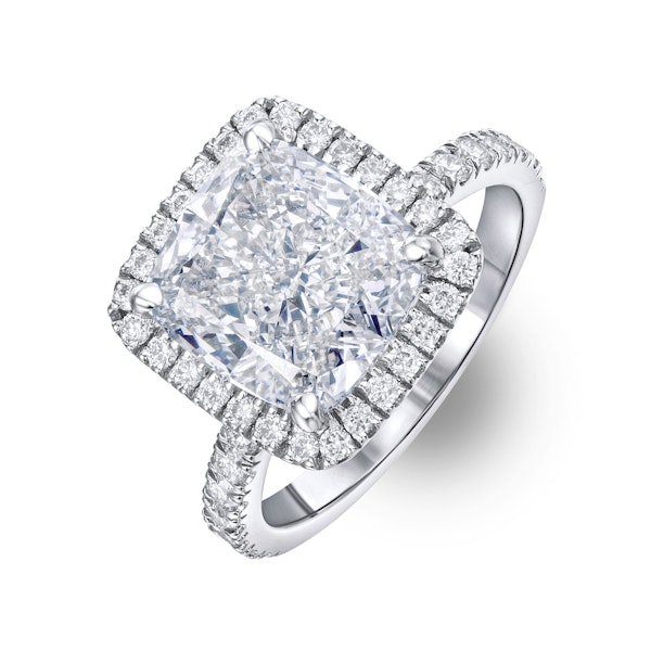 Beatrice 5.75ct Lab Diamond Cushion Cut Engagement Ring in Platinum G/VS1 - Image 1