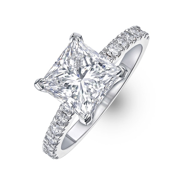 Katerina 3.45ct Lab Diamond Princess Cut Engagement Ring in Platinum G/VS1 - Image 1
