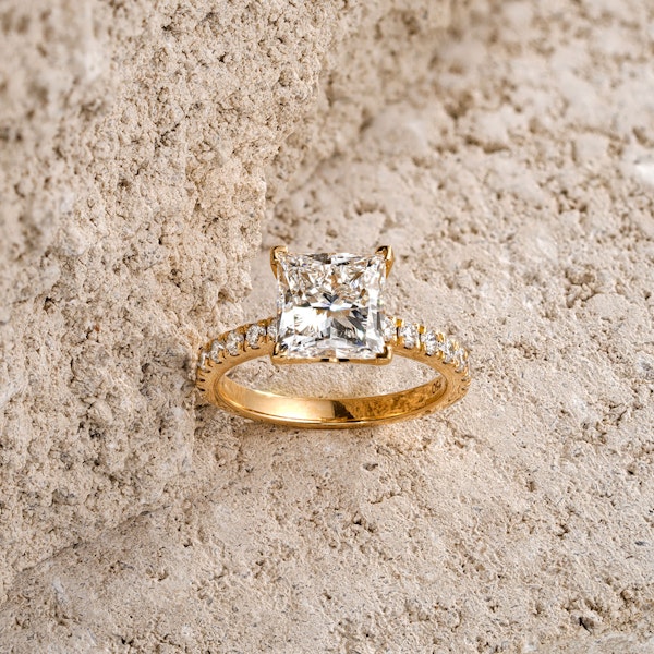 Katerina 3.55ct Lab Diamond Princess Cut Engagement Ring in 18K Yellow Gold G/VS1 - Image 7