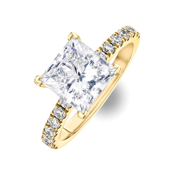 Katerina 3.55ct Lab Diamond Princess Cut Engagement Ring in 18K Yellow Gold G/VS1 - Image 1
