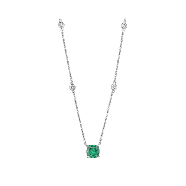 Astra 1.70ct Lab Emerald and Diamond Solitaire Cushion Cut Necklace in Silver - Image 3