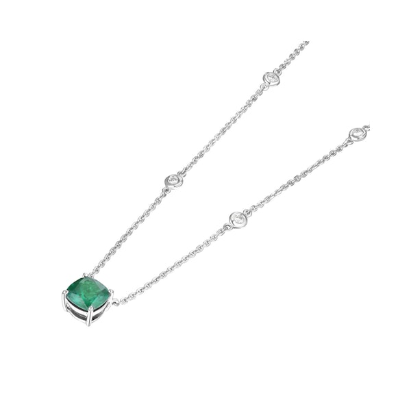 Astra 1.70ct Lab Emerald and Diamond Solitaire Cushion Cut Necklace in Silver - Image 4