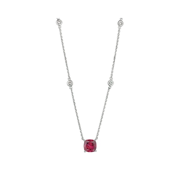 Astra 2.00ct Lab Ruby and Diamond Solitaire Cushion Cut Necklace in Silver - Image 3