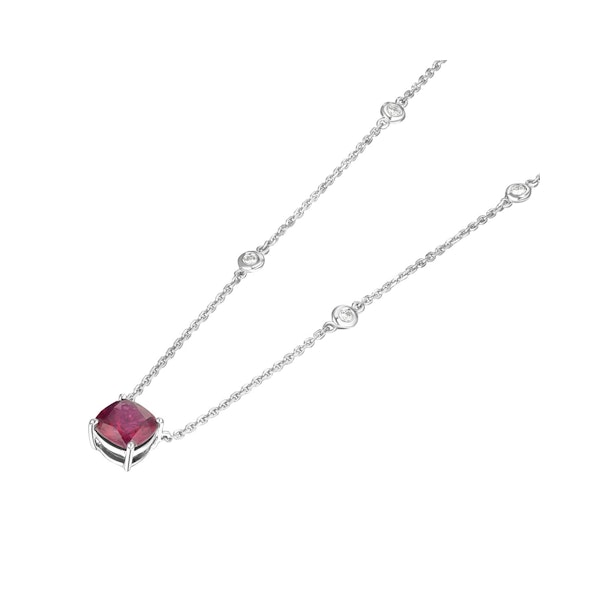 Astra 2.00ct Lab Ruby and Diamond Solitaire Cushion Cut Necklace in Silver - Image 4