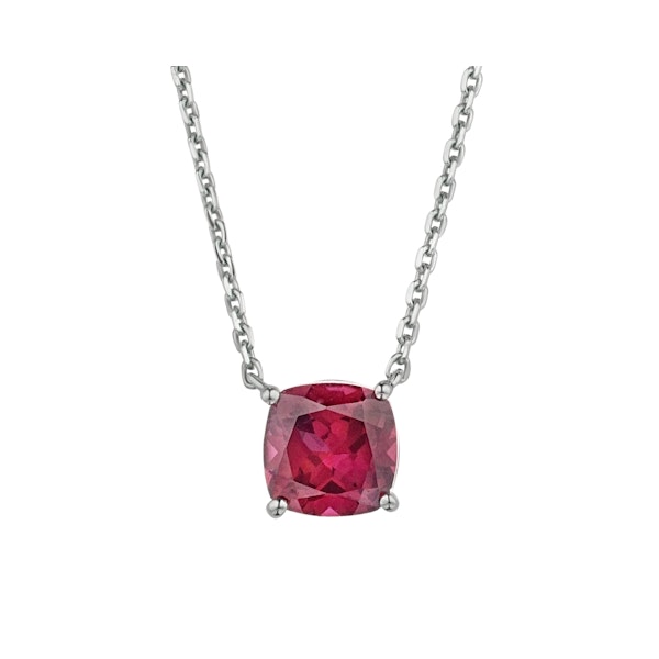 Astra 2.00ct Lab Ruby and Diamond Solitaire Cushion Cut Necklace in Silver - Image 1