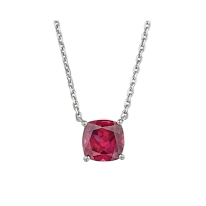 Astra 2.00ct Lab Ruby and Diamond Solitaire Cushion Cut Necklace in Silver
