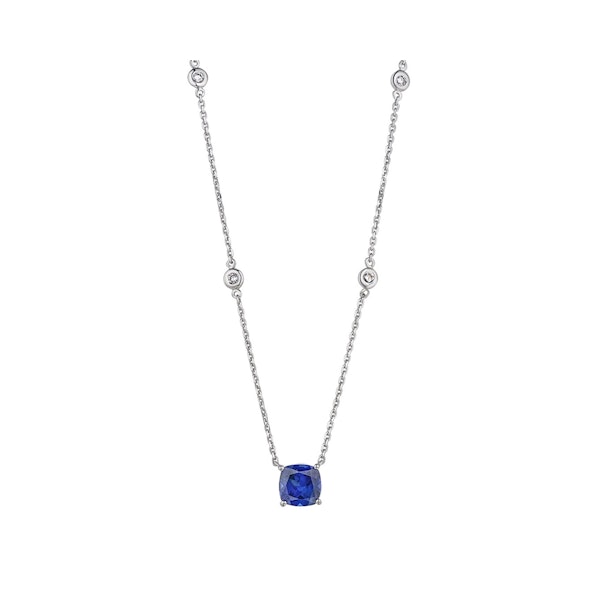 Astra 2.40ct Lab Sapphire and Diamond Solitaire Cushion Cut Necklace in Silver - Image 3