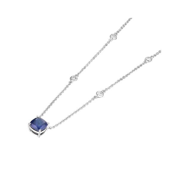 Astra 2.40ct Lab Sapphire and Diamond Solitaire Cushion Cut Necklace in Silver - Image 4