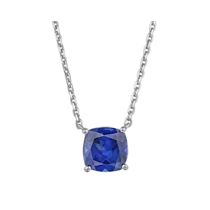Astra 2.40ct Lab Sapphire and Diamond Solitaire Cushion Cut Necklace in Silver