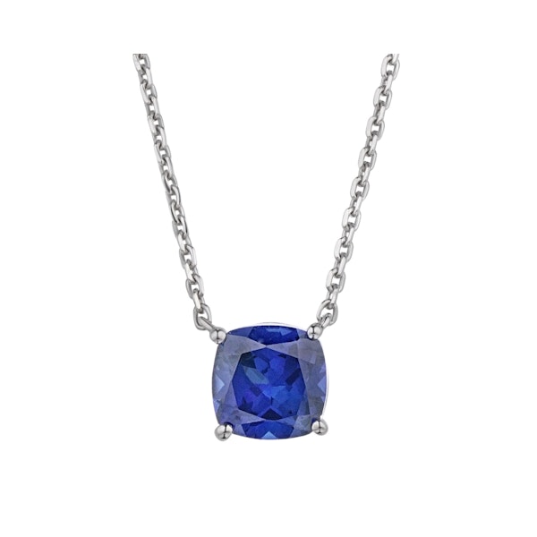 Astra 2.40ct Lab Sapphire and Diamond Solitaire Cushion Cut Necklace in Silver - Image 1