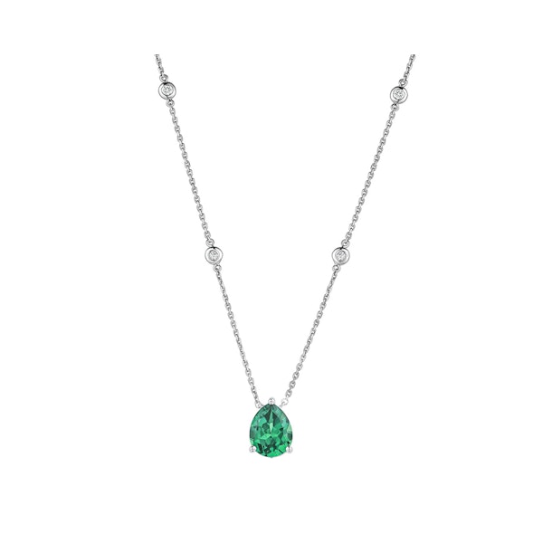 Astra 2.40ct Lab Emerald and Diamond Solitaire Pear Cut Necklace in Silver - Image 3