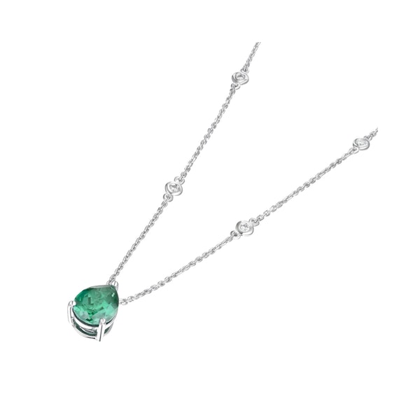 Astra 2.40ct Lab Emerald and Diamond Solitaire Pear Cut Necklace in Silver - Image 5