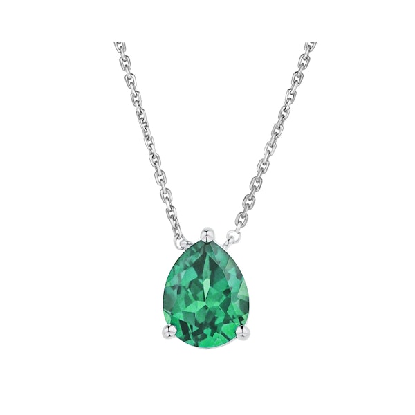 Astra 2.40ct Lab Emerald and Diamond Solitaire Pear Cut Necklace in Silver - Image 1