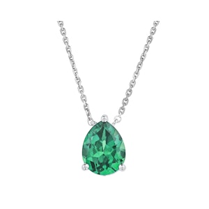 Astra 2.40ct Lab Emerald and Diamond Solitaire Pear Cut Necklace in Silver