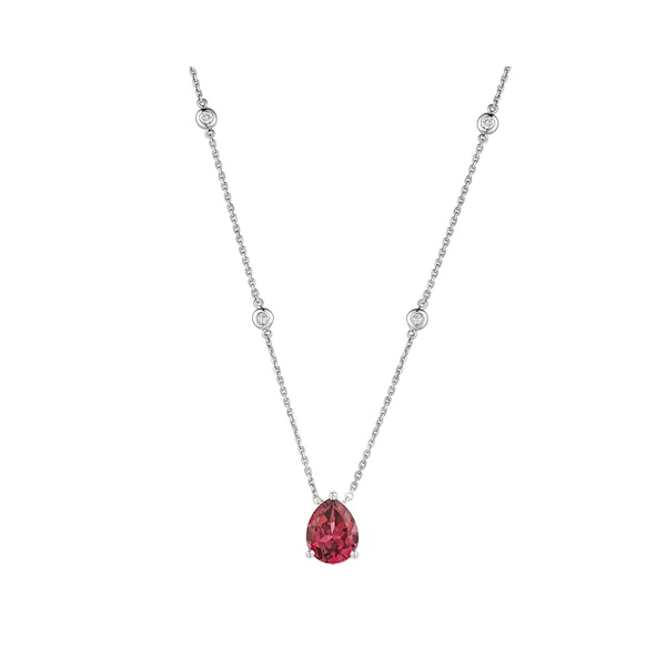 Astra 3.50ct Lab Ruby and Diamond Solitaire Pear Cut Necklace in Silver - Image 3