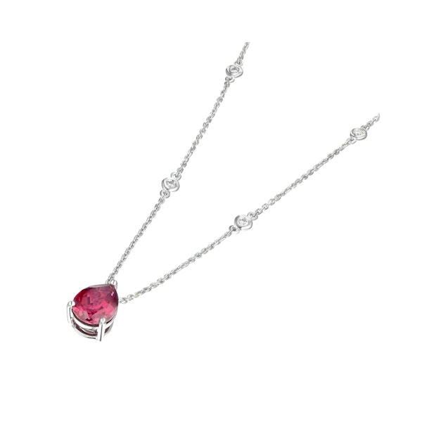 Astra 3.50ct Lab Ruby and Diamond Solitaire Pear Cut Necklace in Silver - Image 5