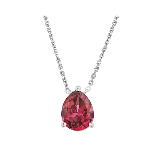 Astra 3.50ct Lab Ruby and Diamond Solitaire Pear Cut Necklace in Silver - Image 1