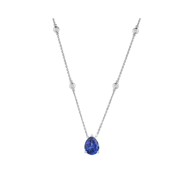 Astra 3.20ct Lab Sapphire and Diamond Solitaire Pear Cut Necklace in Silver - Image 3